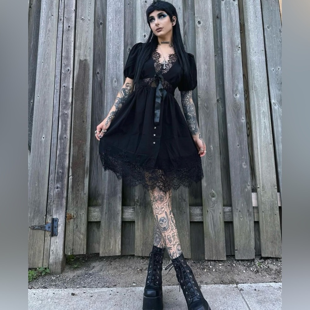 NWT Disturbia Mortuary Lace Button Up Mini Dress US 14 / UK 18 - Picture 9 of 12